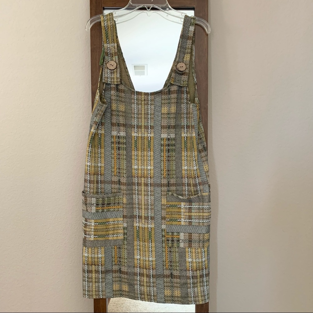 EUC Zara Pinafore Plaid Overalls Dress, Multi-colored/Blended, S